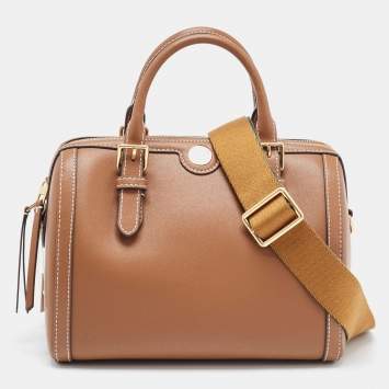 Pre Owned Tory Burch Brown Leather Barrel Bag 