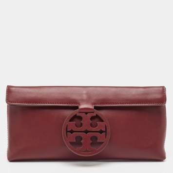 Pre Owned Tory Burch Burgundy Leather Miller Clutch