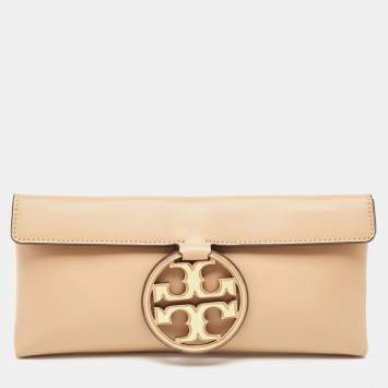 Pre Owned Tory Burch Beige Leather Miller Clutch