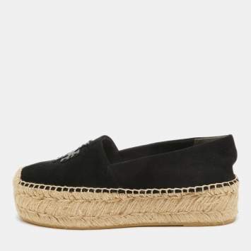 Pre Owned Tory Burch Black Suede Platform Espadrilles Size 36.5