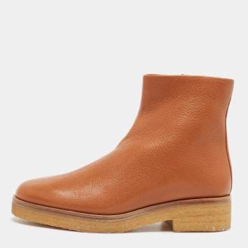 Pre Owned Tory Burch Brown Leather Ankle Length Boots Size 37
