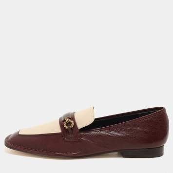 Pre Owned Tory Burch Plum/Cream Leather Perrine Loafers Size 40