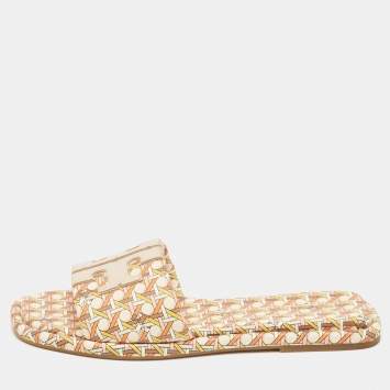 Pre Owned Tory Burch Two Tone Leather Flat Sandals Size 37
