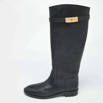 Pre Owned Tory Burch Black Leather Riding Boots Size 39.5