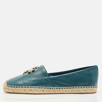 مملوكة مسبقًا Tory Burch Blue Leather Eleanor Espadrille Flats Size 40