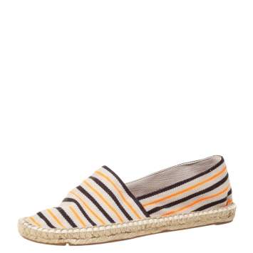 Pre Owned Tory Burch Beige Canvas Slip On Espadrille Loafers Size 39