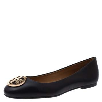 Pre Owned Tory Burch Black Leather Benton Ballet Flats Size 38