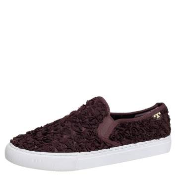 Pre Owned Tory Burch Brown Rosette Slip On Sneakers Size 40