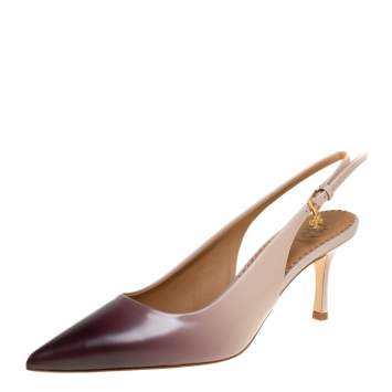 Pre Owned Tory Burch Beige/Purple Ombre Leather Pointed Toe Slingback Sandals Size 36.5