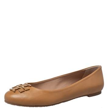 Pre Owned Tory Burch Brown Leather  Ballet Flats Size 39