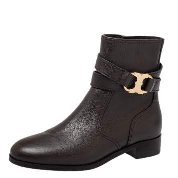 Pre Owned Tory Burch Brown Leather Ankle Length Boots Size 36
