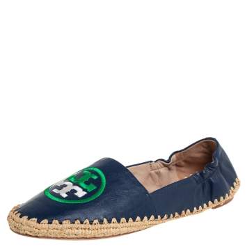 Pre Owned Tory Burch Blue Leather Espadrille Flats Size 36
