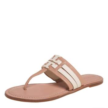 Pre Owned Tory Burch Beige Leather Thong Flats Size 38.5