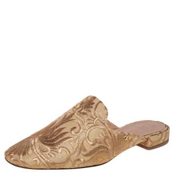 Pre Owned Tory Burch Gold Lurex Fabric Mule Sandals Size 38.5