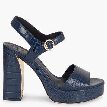 Pre Owned Tory Burch Blue Leather Martine Platform Sandals Size EU 36.5