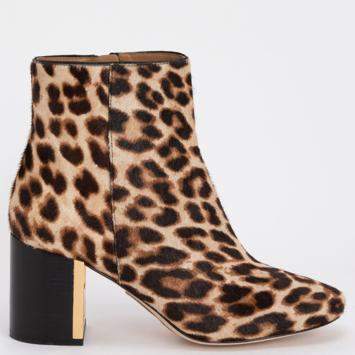 Pre Owned Tory Burch Brown Leather Gigi Leopard Print Ankle Boots Size EU 39