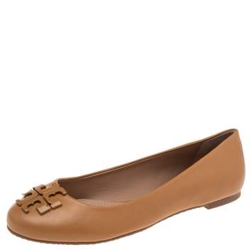 Pre Owned Tory Burch Brown Leather Reva Ballet Flats Size 38.5