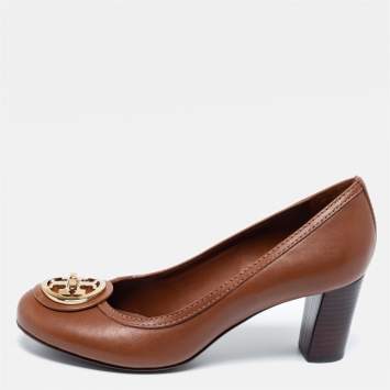 Pre Owned Tory Burch Brown Leather Selma Pumps Size 38