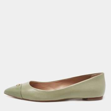 Pre Owned Tory Burch Mint Green Leather Kent Pointed-Toe Ballet Flats Size 38.5