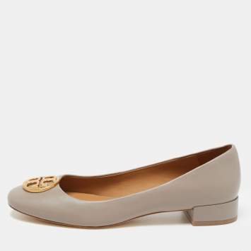 Pre Owned Tory Burch Grey Leather Benton Ballet Flats Size 39