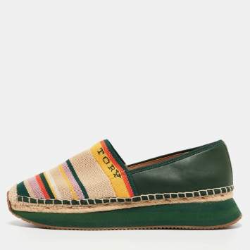Pre Owned Tory Burch Multicolor Printed Knit Fabric and Leather Daisy Slip On Sneakers Size 38