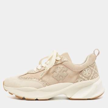 Pre Owned Tory Burch Beige Suede Good Luck Low Top Sneakers Size 37.5