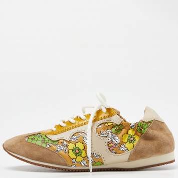 Pre Owned Tory Burch Multicolor Suede and Leather Lace Up Sneakers Size 36.5