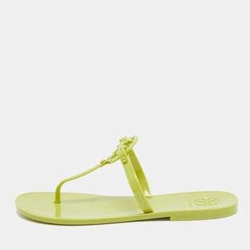 Pre Owned Tory Burch Green Rubber Miller Flat Thong Sandals Size 37.5