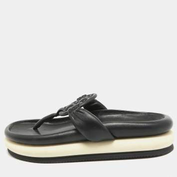 Pre Owned Tory Burch Black Leather Thong Flats Size 38