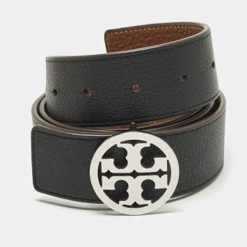Pre Owned Tory Burch Miller L Reversible Buckle Belt Black/Brown Leather