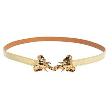 Pre Owned Tory Burch Cream Patent Leather Elephant Kissing Belt