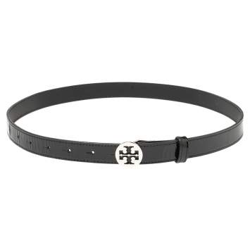 Pre Owned Tory Burch Black Patent Leather Reva Buckle Belt 80CM