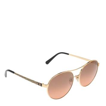 Pre Owned Tory Burch Black/Brown Gradient TY 6037 Aviator Sunglasses
