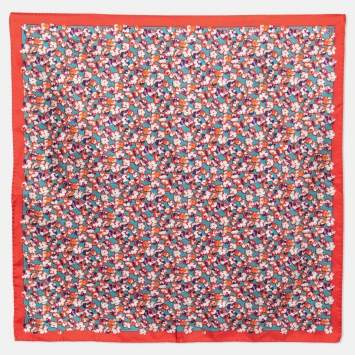 Pre Owned Tory Burch Red Floral Print Silk Scarf