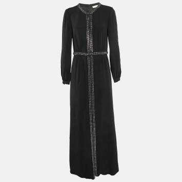 Tory Burch Black Studded Silk Maxi Dress M