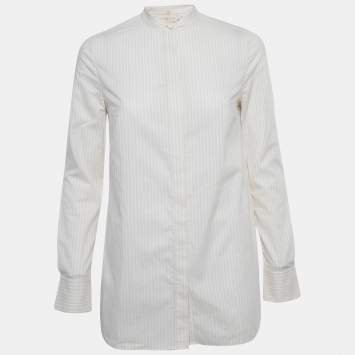 Pre Owned Tory Burch Beige Striped Cotton Long Sleeve Shirt XS