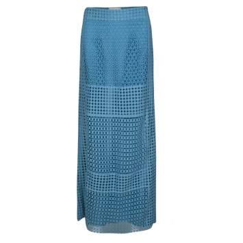 Pre Owned Tory Burch Blue Crescent Guipure Lace Slit Detail Maxi Skirt S