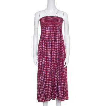 Pre Owned Tory Burch Pink Sonda Printed Smocked Bodice Maxi Dress S 