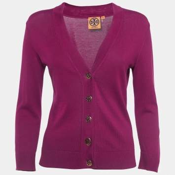 Pre Owned Tory Burch Purple Simone Cardigan XS