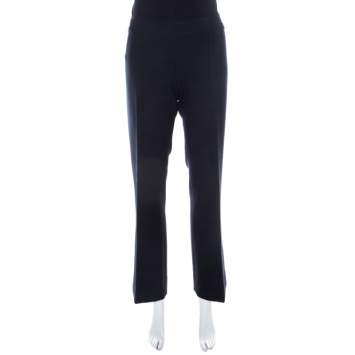 Pre Owned Tory Burch Navy Blue Wool Blend Straight Fit Callie Pants M