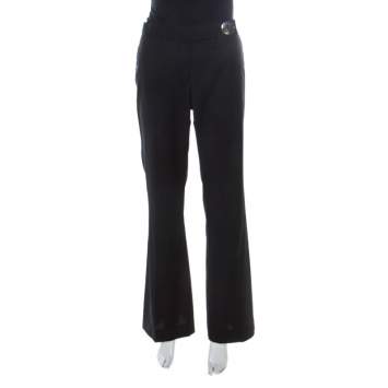 Pre Owned Tory Burch Black Wool Wide Leg Trousers M