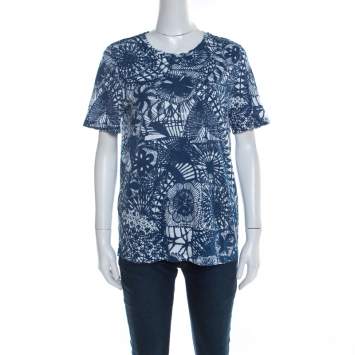 Pre Owned Tory Burch Baltic Sea Blue Dreamcatcher Print Pima Cotton T-Shirt M