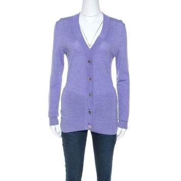 Pre Owned Tory Burch Lavender Purple Merino Wool Buttoned Cardigan S