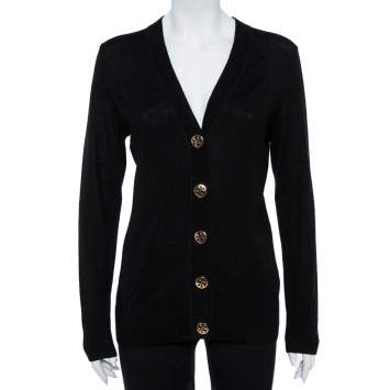 Pre Owned Tory Burch Black Merino Wool Simone Cardigan M