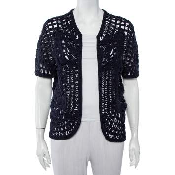 Pre Owned Tory Burch Navy Blue Crochet Open Front Shrug XL
