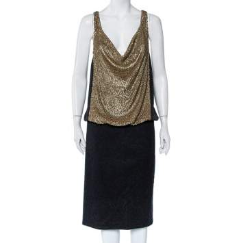 Pre Owned Tory Burch Charcoal Sequin Embellished Wool Midi Dress XL