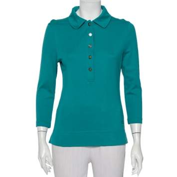 Pre Owned Tory Burch Blue Cotton Knit Polo T-Shirt M