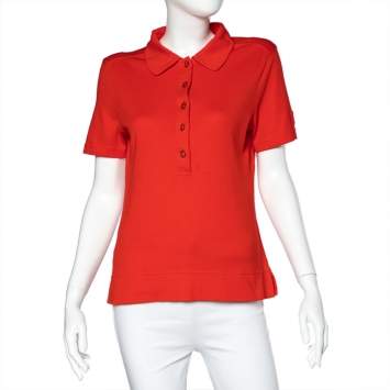 Pre Owned Tory Burch Red Cotton Knit Polo T-Shirt L