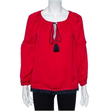 Pre Owned Tory Burch Red Crepe Silk Sylvie Tunic S