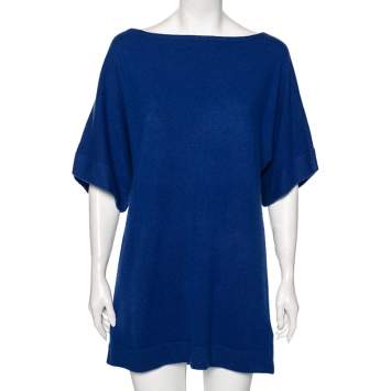 Pre Owned Tory Burch Indigo Cashmere Short Sleeve Sweater M